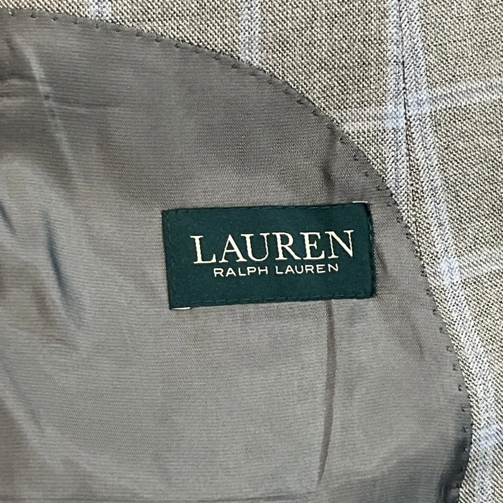 Ralph Lauren Men's Gray Blue Check Blazer 2 Button Silk Wool Blend Size 50R - Picture 9 of 11